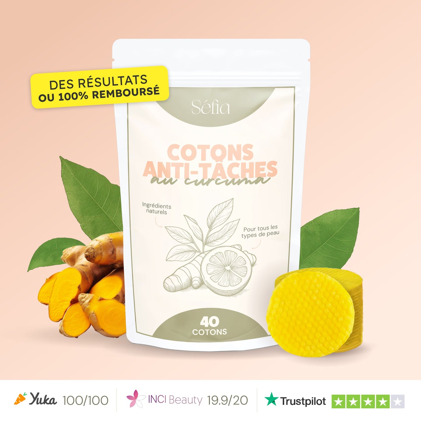 Cotons Anti-Imperfections au Curcuma - 40 cotons